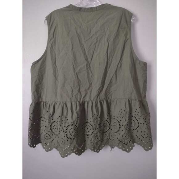 Gap Sz XXL Olive Green Sleeveless Vneck Eyelet Tank Top Blouse - Picture 3 of 3